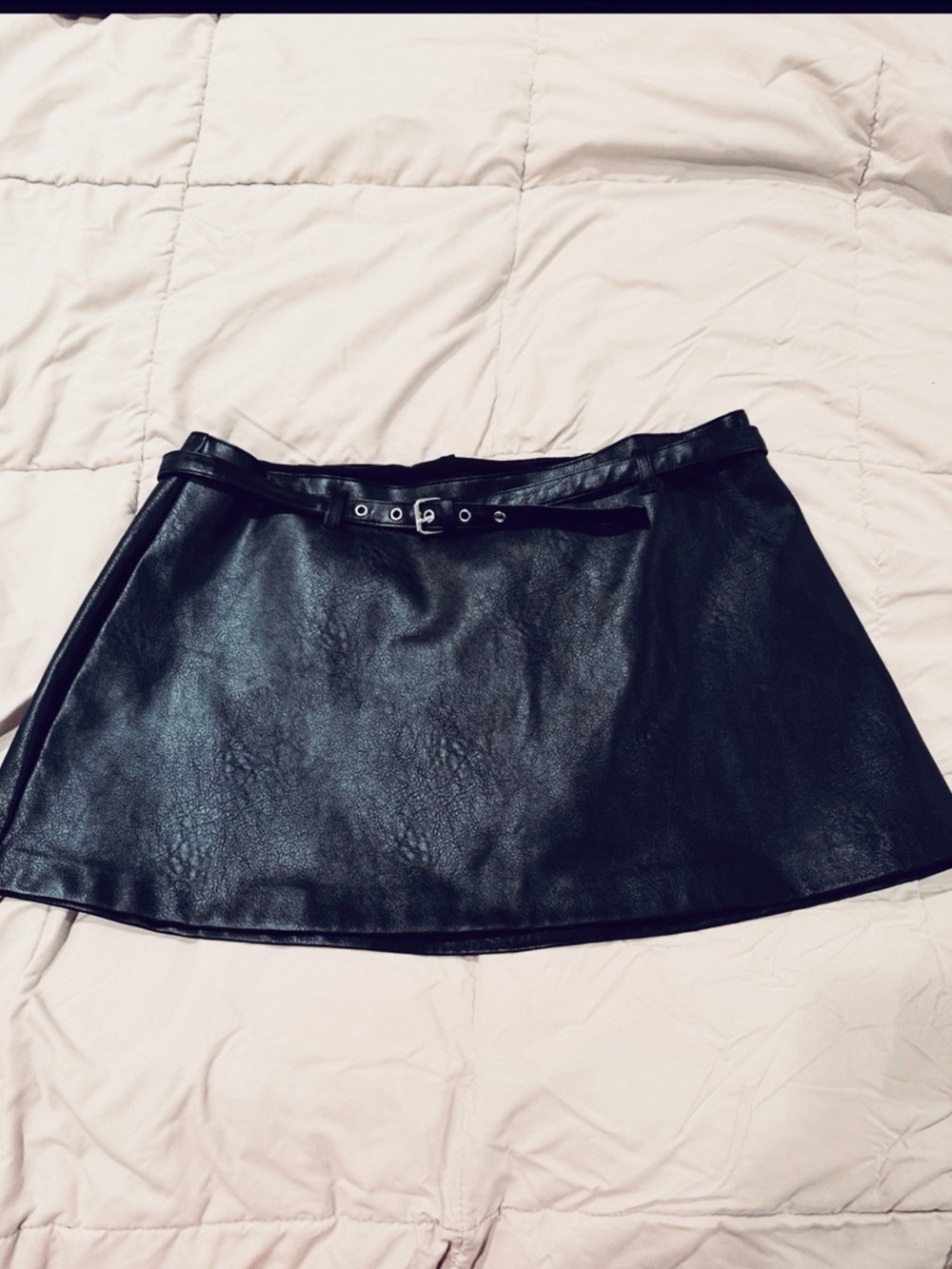NWOT-Garage Black Faux Leather Mini Skirt with Slim Belt